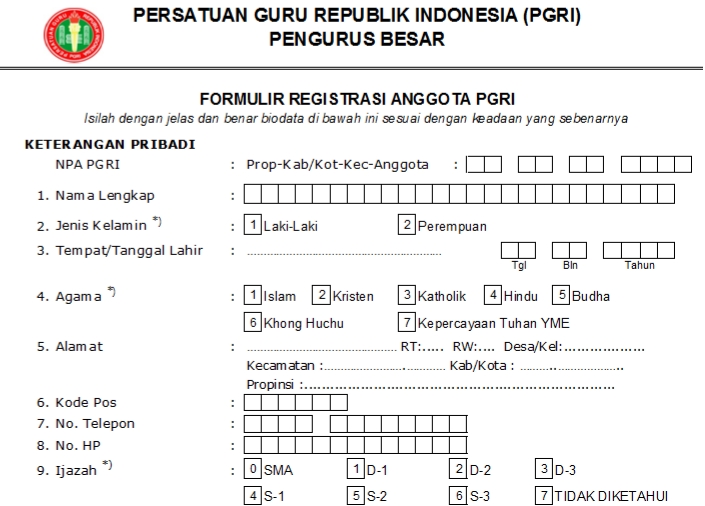 Pendaftaran PGRI Serambagi Barat - Persatuan Guru Republik Indonesia Cabang Serambagi Barat
